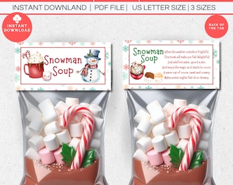Snowman Soup Treat Bag Topper Printable, Snowman Soup Label, Winter Holiday Christmas Classroom Party Favor Tag, Hot Chocolate Gift Labels