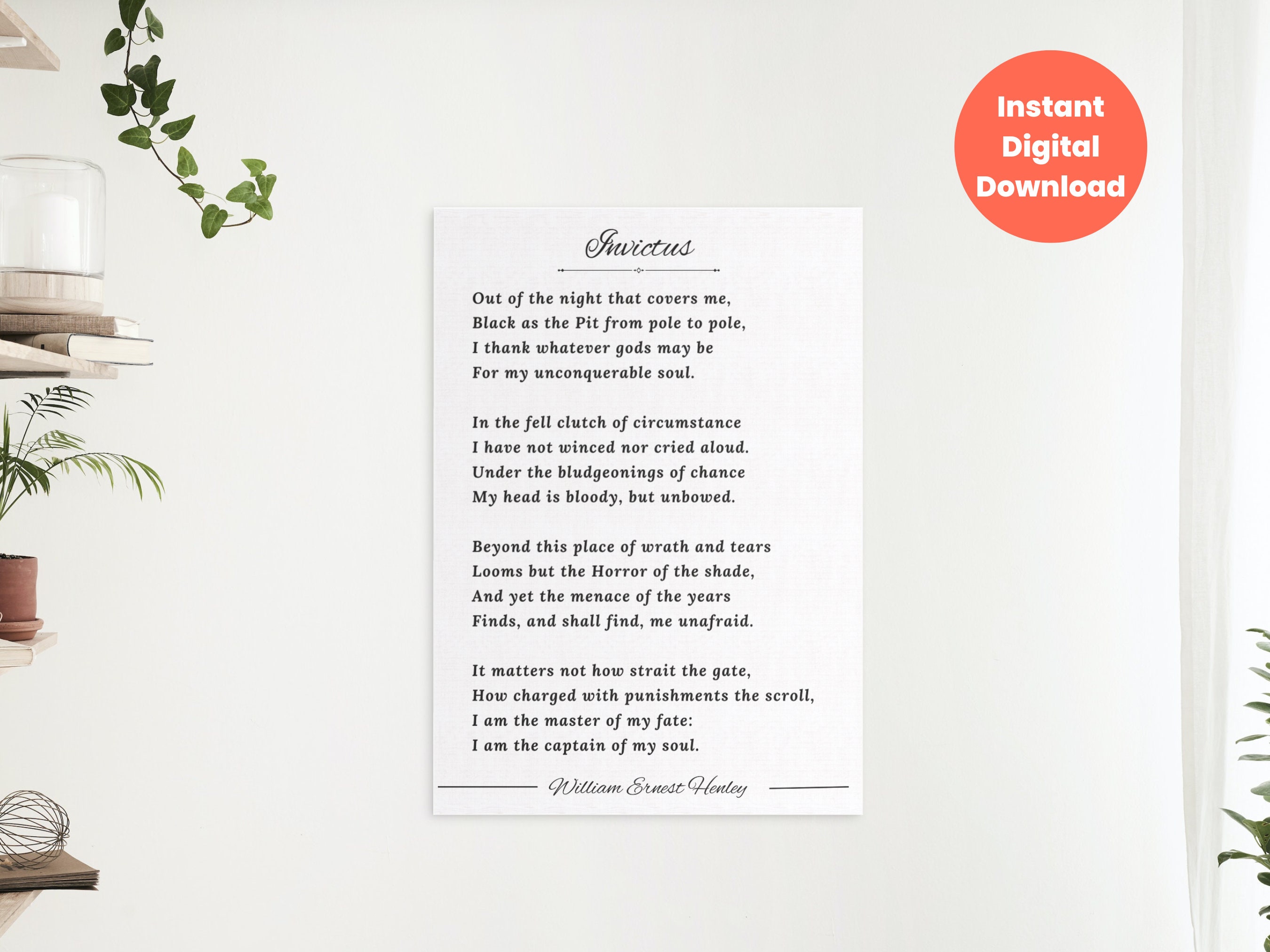 Invictus Copyable Invictus by William Ernest Henley Printable Quote Motivational Wall Art ...