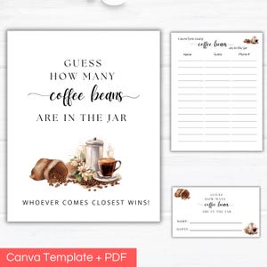 Guess How Many Coffee Beans Printable Game Sign Answer Card Tracking Sheet, Baby Shower Bridal Shower Activity, Coffee Themed Party Sign