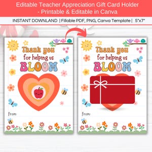 Merci de nous avoir aidés à fleurir, cadeau floral imprimable et modifiable pour le titulaire de la carte, bibliothécaire, mentor du personnel scolaire