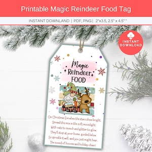 Etichette per cibo magico delle renne stampabili, biglietto di auguri per cibo delle renne, etichette per dolcetti per cibo magico delle renne, etichetta di Natale stampabile, poesia sul cibo delle renne