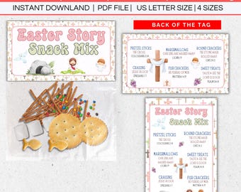 Etiqueta para sacolinha de lanches com tema da Páscoa, etiqueta para lembrancinha de festa infantil da Semana Santa, etiqueta para presente da Escola Dominical, atividade sobre a história da ressurreição.