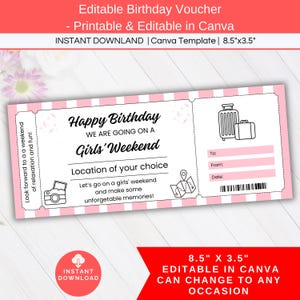 Mädchen Wochenende Coupon, bearbeitbare Mädchen Reiseticket, Überraschungs-Geburtstags-Reise-Gutschein, benutzerdefinierte Wochenend-Geschenkgutschein, Freund Travel Ticket
