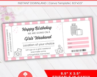 Girls Weekend Coupon, Editable Girls Trip Ticket, Surprise Birthday Trip Voucher, Custom Weekend Away Gift Certificate, Friend Travel Ticket