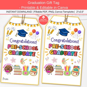 Étiquette d'obtention du diplôme d'âge préscolaire imprimable, modifiable Félicitations étiquette de diplômé d'âge préscolaire, cadeau de fin d'année scolaire diplômé d'âge préscolaire