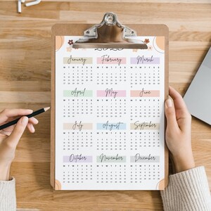2025 Calendar, Single Page Yearly Calendar, Full Year Desk Calendar ...