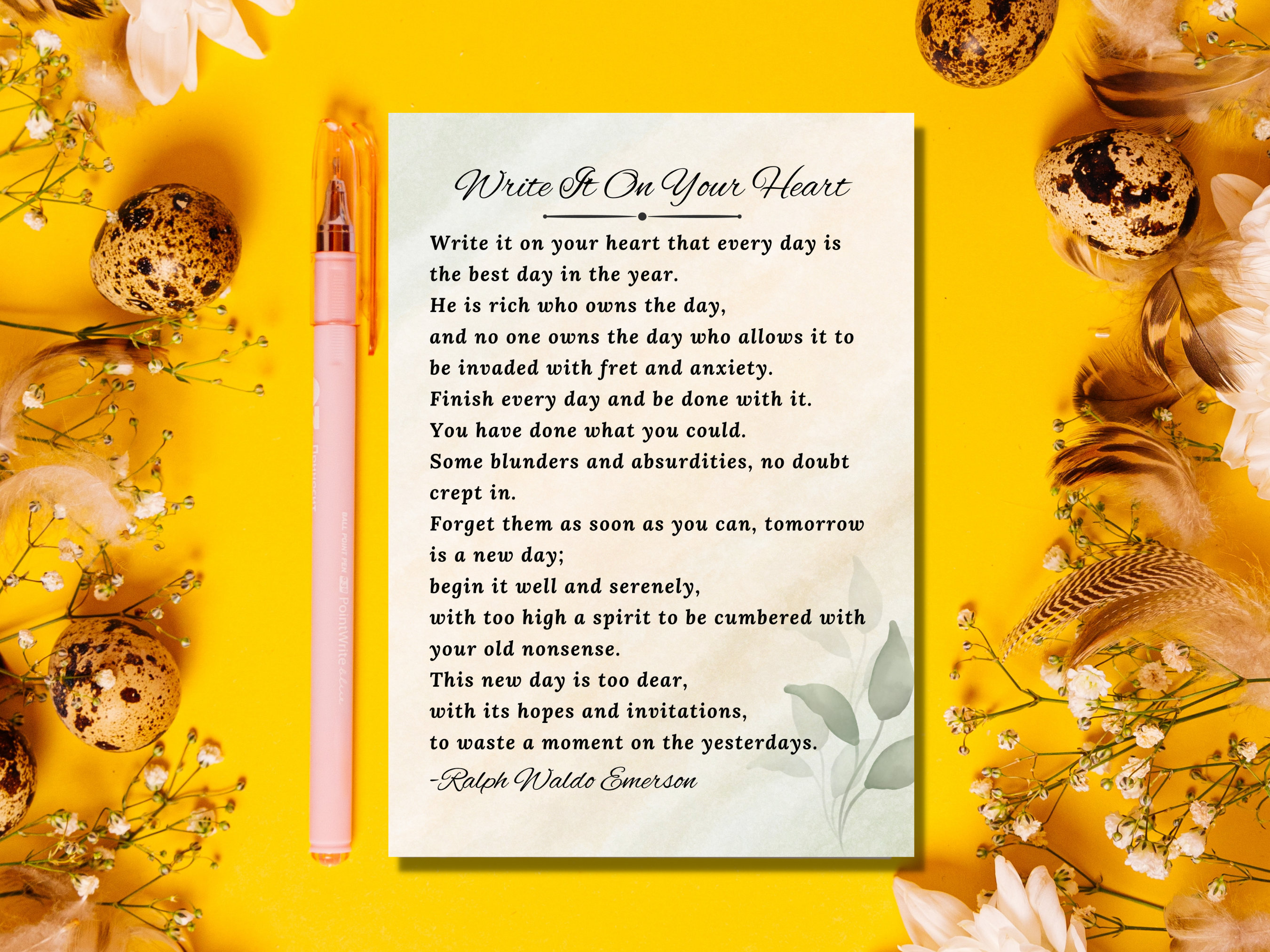Write It on Your Heart Printable Poem Wall Art, Ralph Waldo Emerson ...