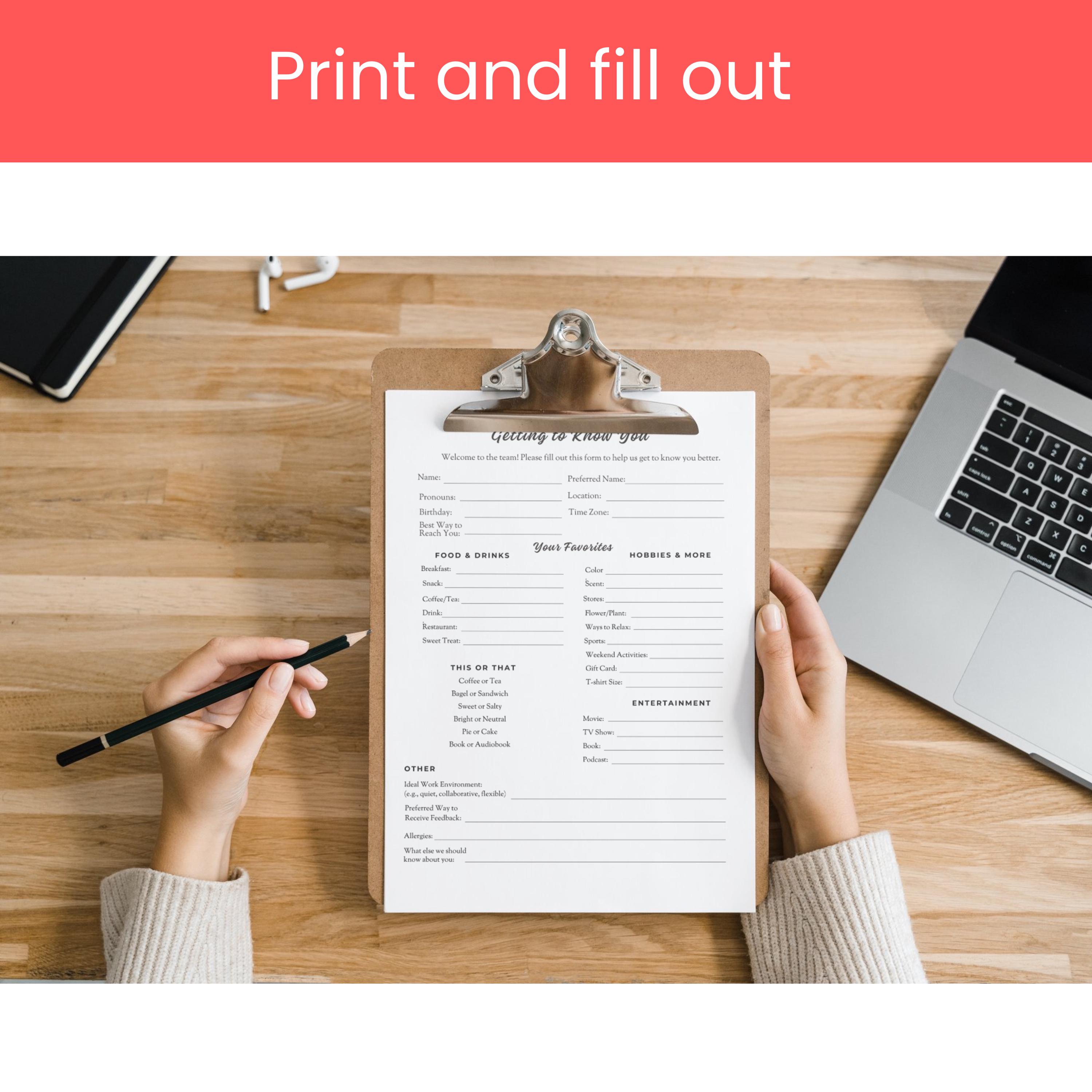Getting to Know You Form for Employees Printable, Editable All About Me ...