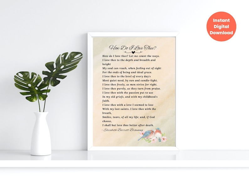 How Do I Love Thee Love Poem, Printable Love Poem, Elizabeth Barrett