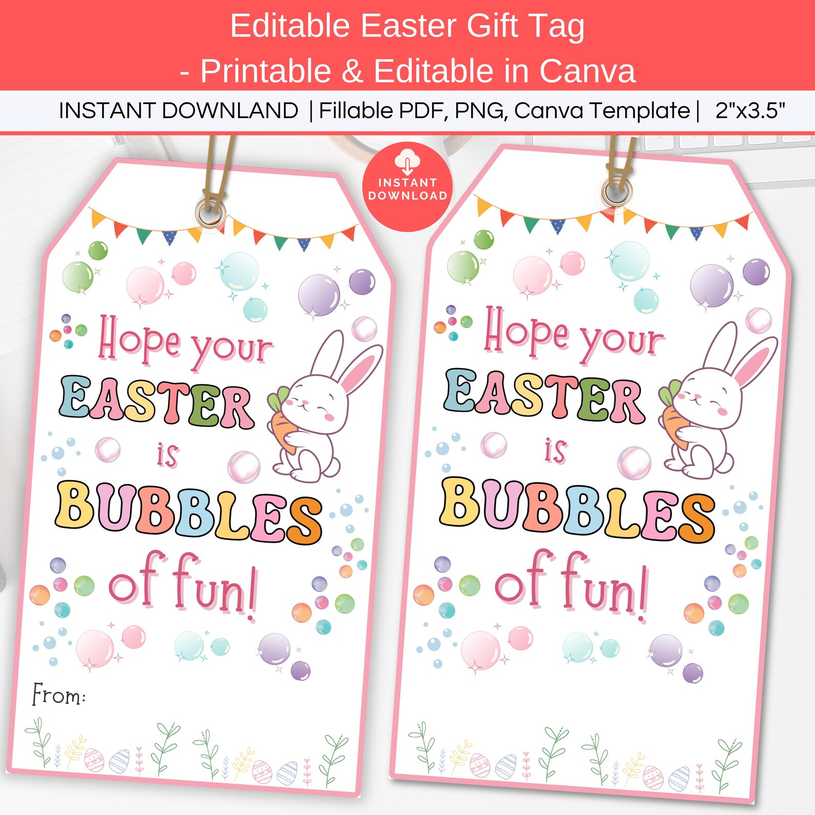 Easter Raffle Bubble Text Easter Bubbles Tag Editable, Printable Easter Gift Tag, Kids Bunny ...