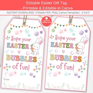 Étiquette de Pâques bulles modifiable, imprimable étiquette cadeau de Pâques, étiquette de panier de lapin pour enfants étiquette de cadeau, sacs de friandises d'école maternelle classe préscolaire