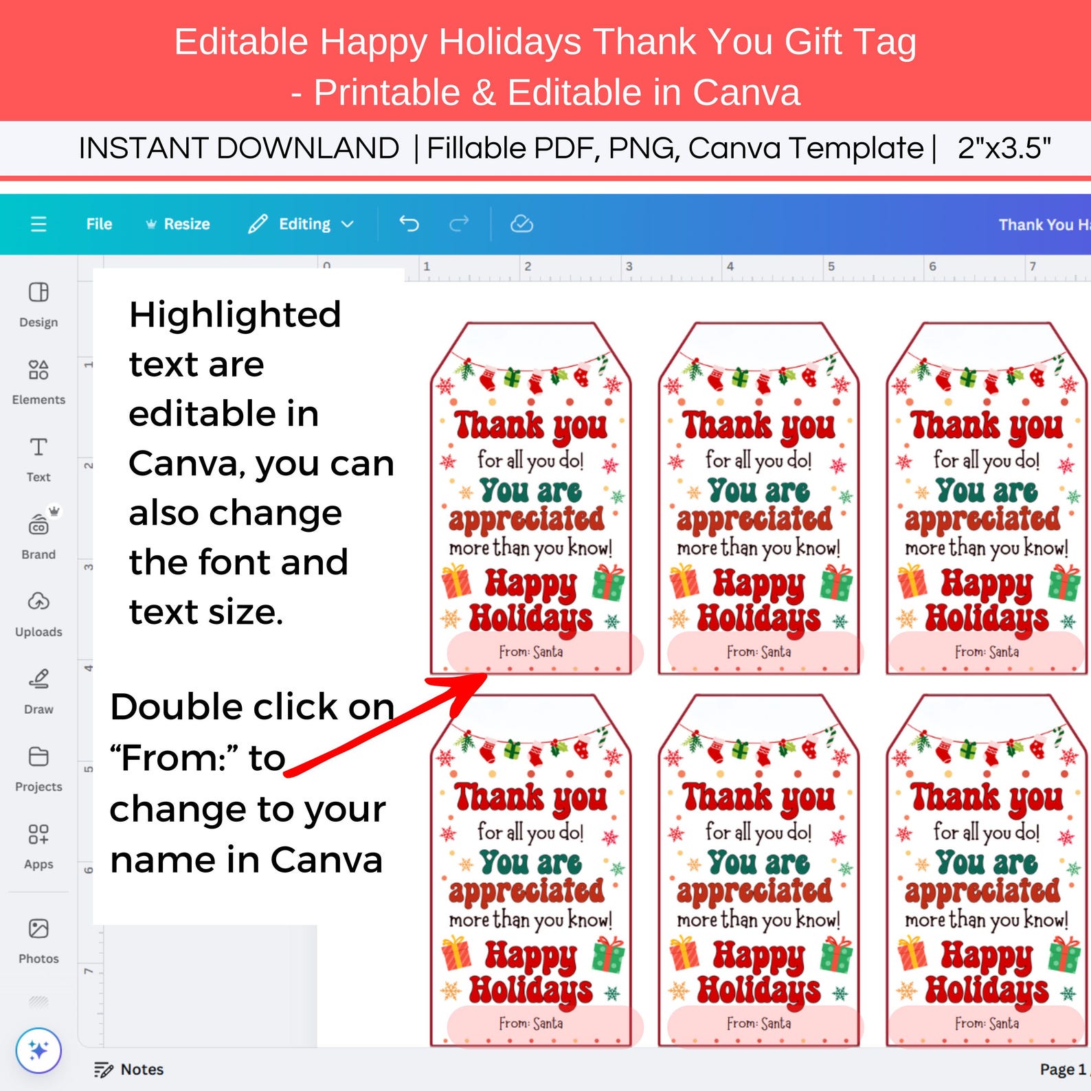 Thank You for All You Do Gift Tag, Editable Christmas Tag, Teacher ...