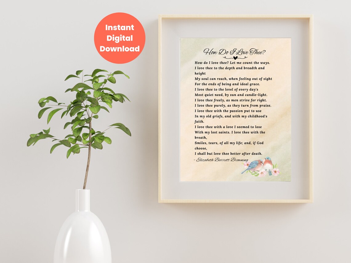 How Do I Love Thee Love Poem, Printable Love Poem, Elizabeth Barrett Browning, Wedding Poetry