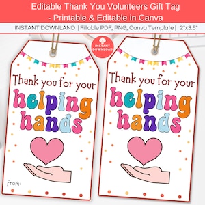 Étiquette-cadeau Merci de votre aide, collègue bénévole personnel employé étiquette cadeau appréciation imprimable, cadeau manucure savon crème pour les mains