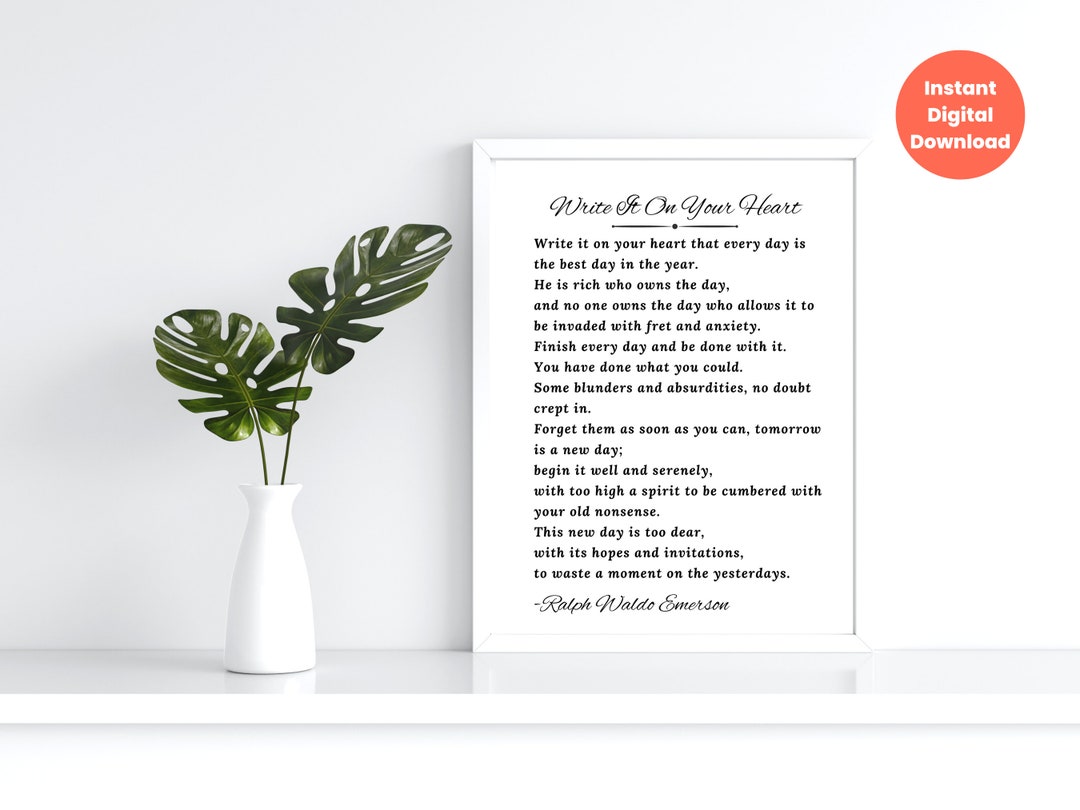 Write It on Your Heart Printable Poem Wall Art Ralph Waldo - Etsy