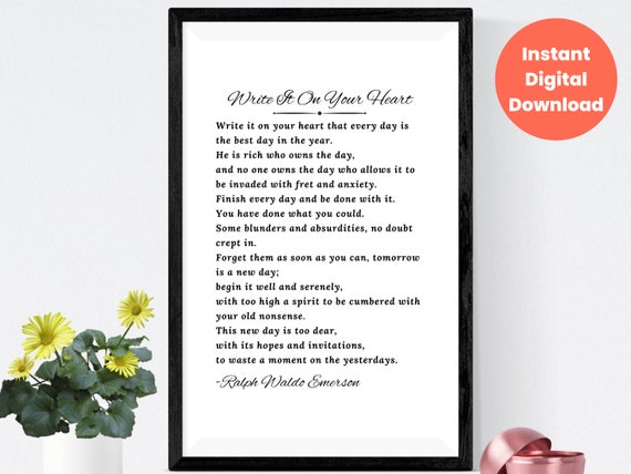 Write It on Your Heart Printable Poem Wall Art Ralph Waldo - Etsy