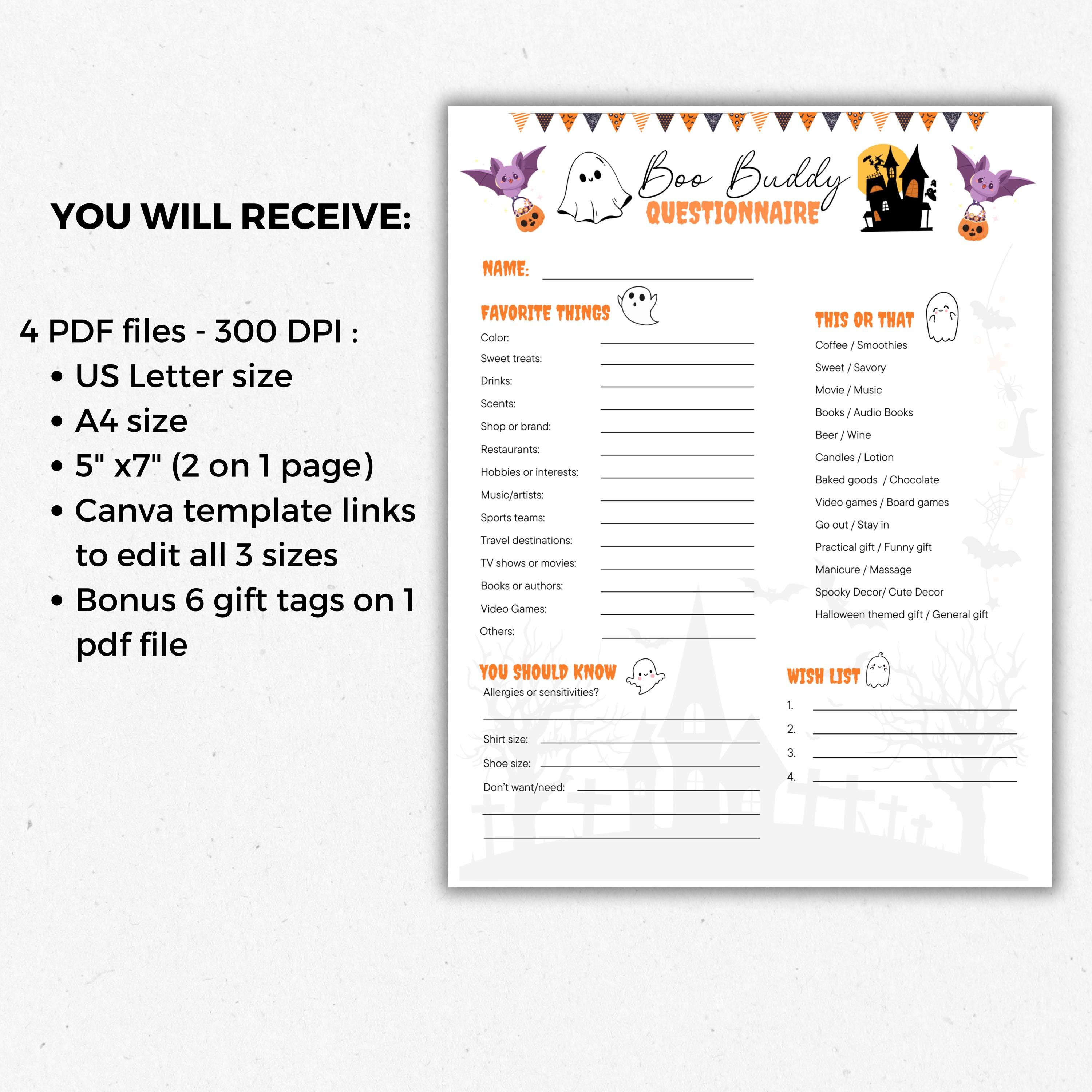 Editable Halloween Boo Buddy Questionnaire, Gift Exchange Survey ...