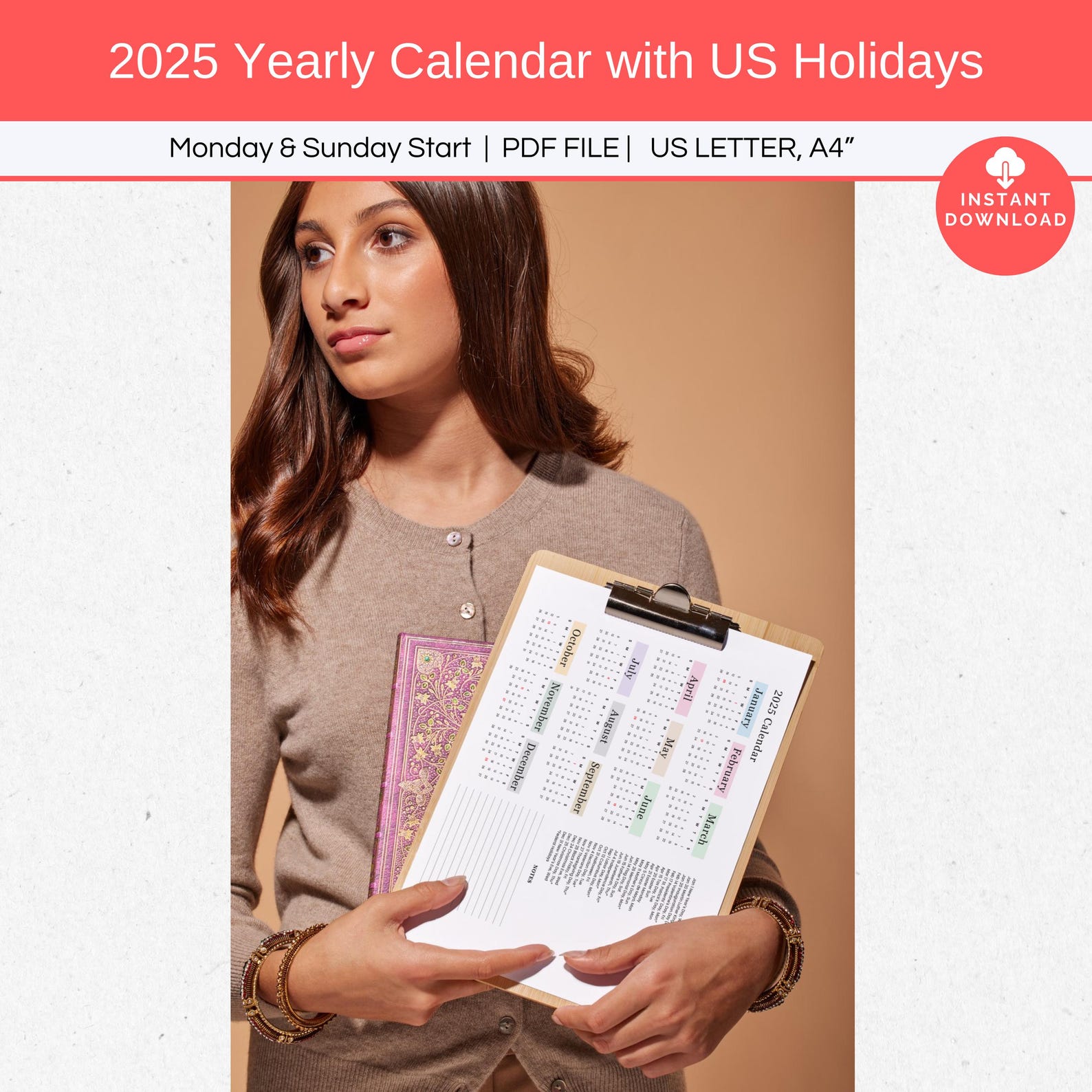2025 Yearly Calendar With Holidays One Page, Single Page Yearly