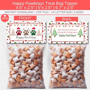 Happy Pawlidays Treat Bag Topper Printable, Happy Holidays Cookie Candy Gift Bag Topper Label, Pet Lover Dog Sitter Gift Gift, Winter Party Favor
