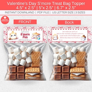 S&#39;more Valentine Treat Bag Toppers Printable Kids Tags, DIY Snack Toppers, School is  S&#39;more Fun with Friends Like You, Classroom Valentines