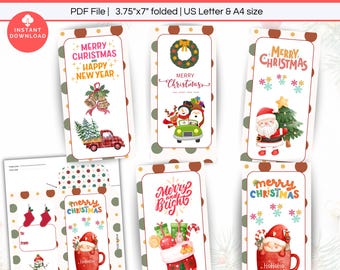 Sobre imprimible para regalos de Navidad, sobre para dinero navideño, sobre navideño para efectivo, cheques y tarjetas de regalo, portadinero navideño con diseño de gnomo de Papá Noel.