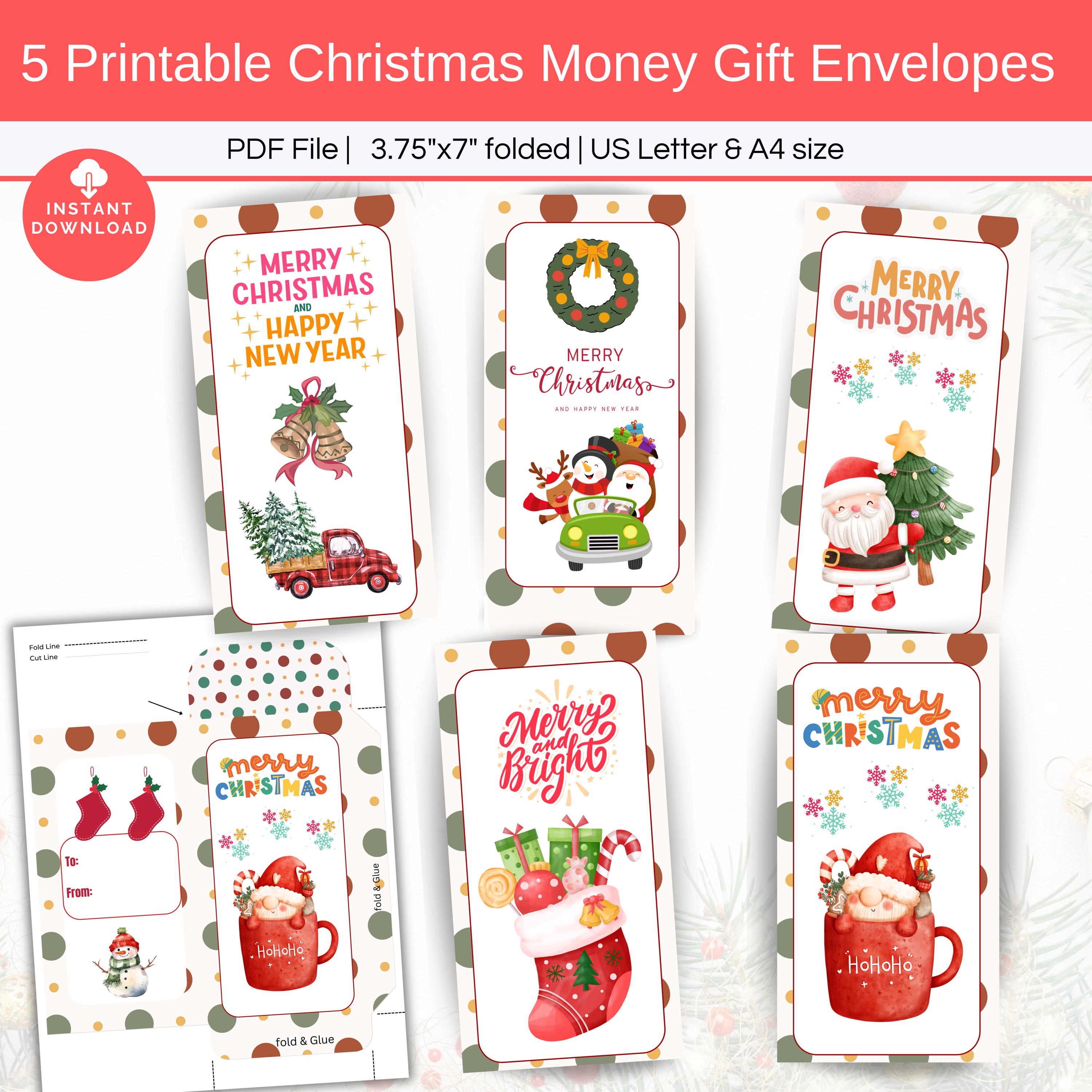 Christmas Money Gift Envelope Printable, Holiday Currency Envelope, Gnome Santa Holiday Money Holder for Cash, Checks, Gift Card Certificate