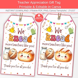 Étiquette-cadeau d'appréciation du professeur de pain au levain, imprimable, modifiable fait maison fait main, bon éducateur, merci, étiquette de faveur du personnel de l'école