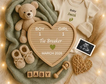 Faire-part de bébé tie-break numérique, modèle de révélation de grossesse bohème modifiable, modèle de révélation de troisième bébé neutre sexiste, révélation de bébé des médias sociaux