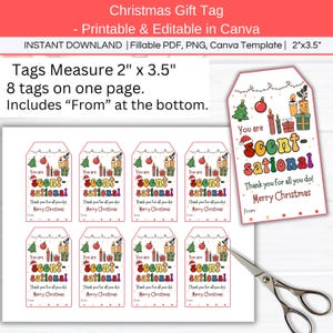 Candle Christmas Thank You Tag, Editable You are Scent-sational Appreciation Basket Tag, Holiday Teacher Nurse Gift, Soap, Spa, Perfume Gift. 2 versions, one with "From" and one without. Tag size is 2"x3.5". You can edit the tags in Canva or add your name in fillable pdf.