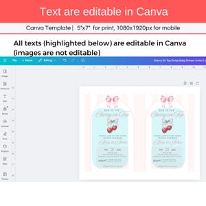 She is the Cherry on Top Baby Shower Invitation, Editable Pink Coquette Bow Theme Girl Baby Shower Mobile Phone Text Digital Party Invite