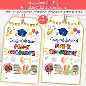 Etiquetas de regalo de fin de año para graduación de preescolar, imprimibles y editables, etiquetas de felicitación para graduados de preescolar, etiquetas de recuerdo para fiesta de fin de año escolar.
