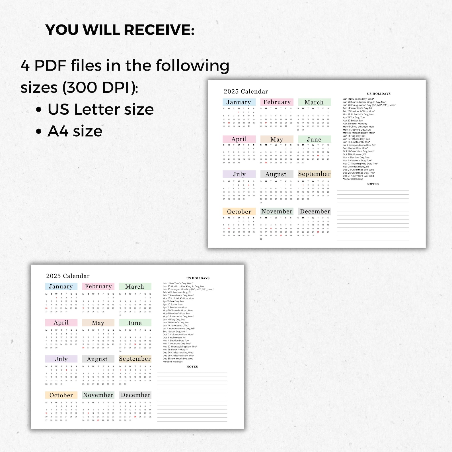 2025 Yearly Calendar With Holidays One Page, Single Page Yearly