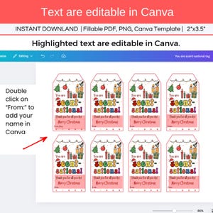 Candle Christmas Thank You Tag, Editable You are Scent-sational Appreciation Basket Tag, Holiday Teacher Nurse Gift, Soap, Spa, Perfume Gift. 2 versions, one with "From" and one without. Tag size is 2"x3.5". You can edit the tags in Canva or add your name in fillable pdf.
