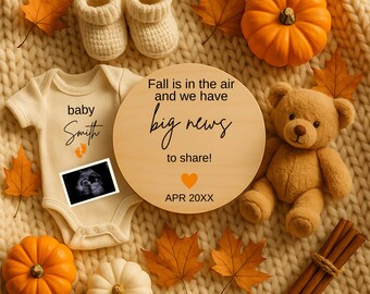 Fall is in the Air Pregnancy Announcement, Editable Cozy Simple Autumn Thanksgiving Pumpkin Gender Neutral Digital Social Media Baby Reveal