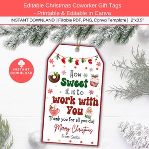 Hoe lief het is om met je samen te werken Kerstcadeaukaartje Afdrukbaar, vakantie Snoepchocoladekoekje Medewerker Vrijwilligerscadeau Cadeaulabel bewerkbaar