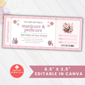 Geburtstag Maniküre Pediküre Coupon Geschenkgutschein bearbeitbar, Mani Pedi Nail Salon Spa Day druckbare Gutscheinkarte, Freundin Frau Mama Geschenk