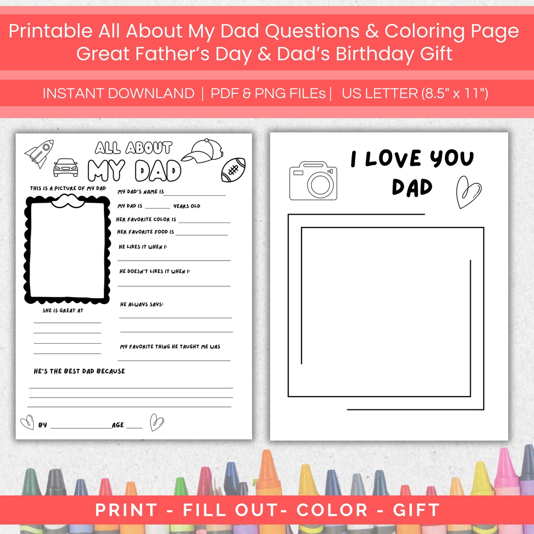 All About My Dad Questionnaire Coloring Page, Printable Father's Day ...
