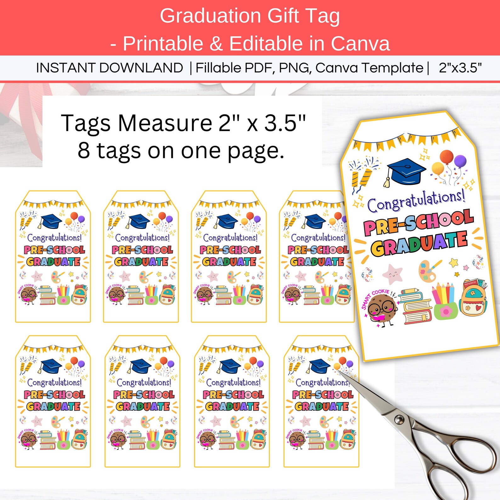 Preschool Graduation Tag Printable, Editable Congratulations Preschool ...