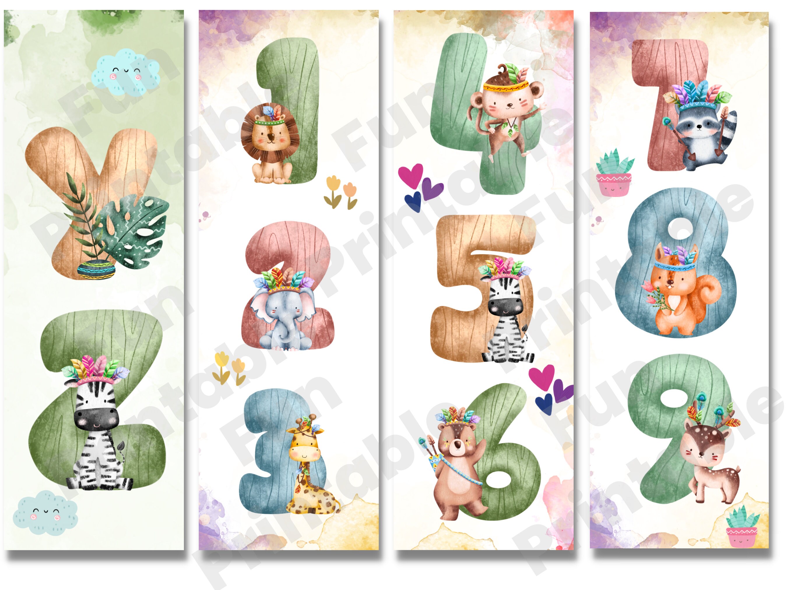 12 Cute Printable Bookmark for Kids, Watercolor Animal Floral Bookmarks ...