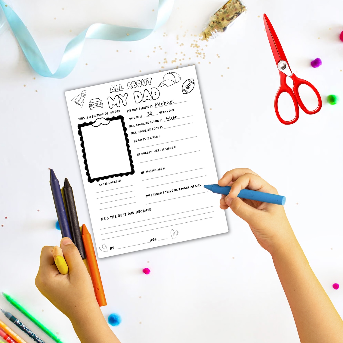 All About My Dad Questionnaire Coloring Page, Printable Father's Day ...