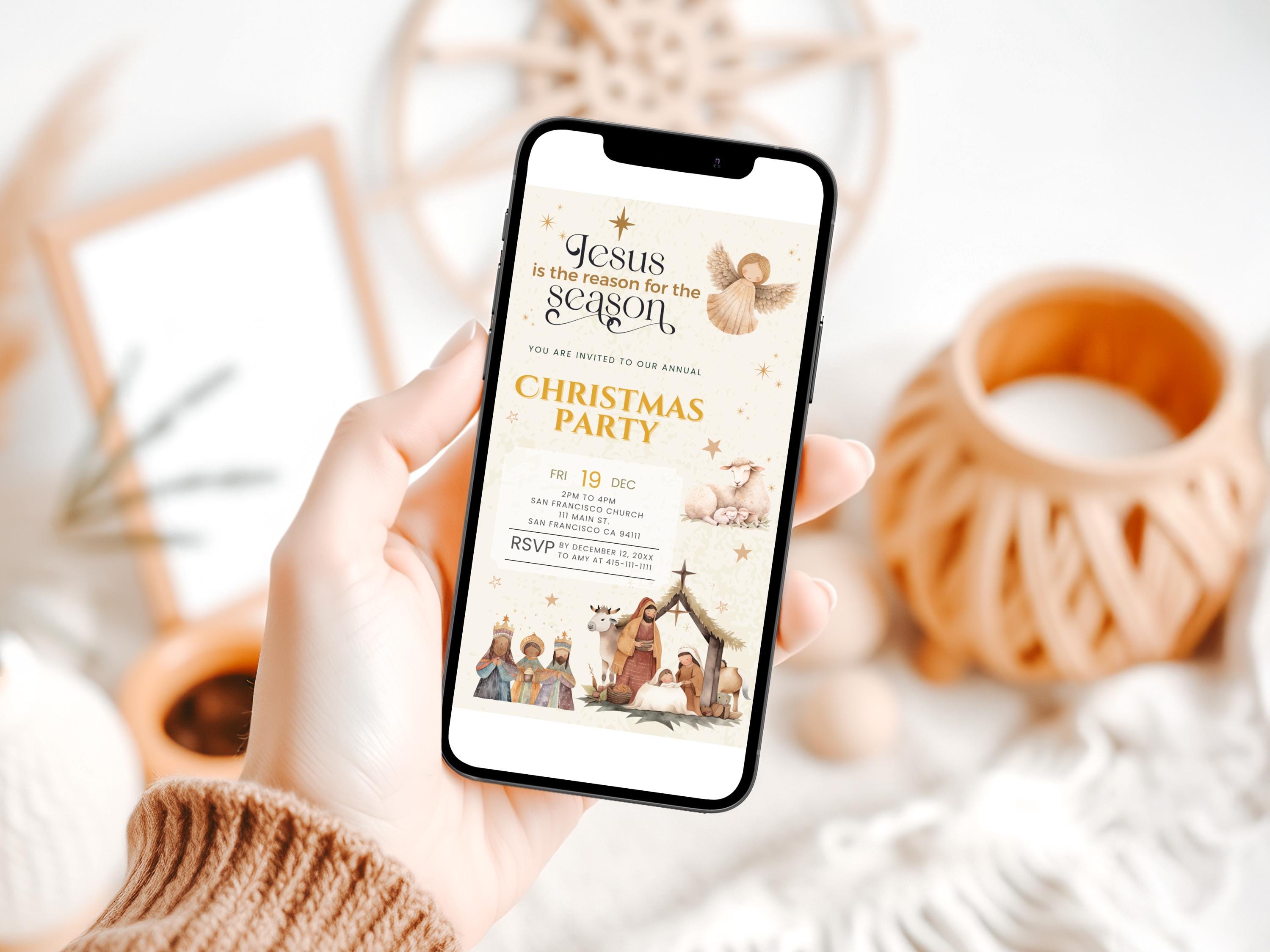 Nativity Christmas Party Invitation Template, Editable Religious ...