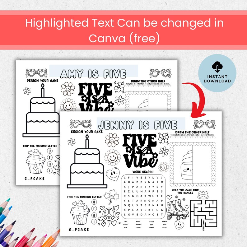 Five is a Vibe Coloring Page, Printable 5 Year Old Birthday Activity ...