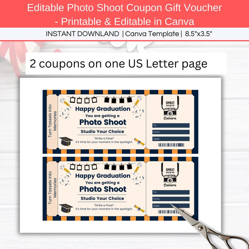 Photo Shoot Graduation Gift Coupon, Editable Photography Gift Voucher ...