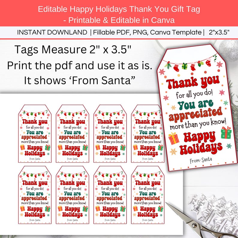 Thank You for All You Do Gift Tag, Editable Christmas Tag, Teacher ...