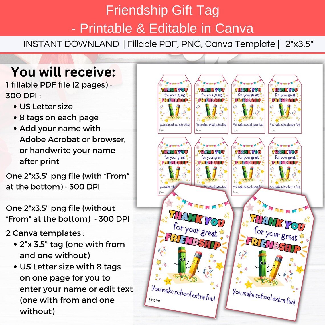 End of School Year Classmate Tags Printable, Editable Last Day of ...