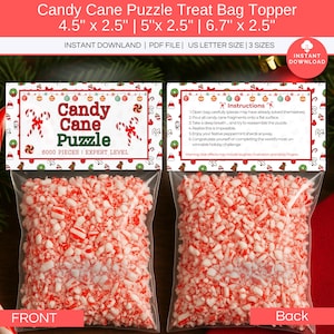 Candy Cane Puzzle Treat Bag Topper Printable, Funny Christmas Gag Gift, Last Minute Stocking Stuffer, Candy Cane Favor Instruction Label