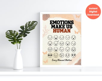 Emotions Make Us Human Mental Health Poster Colorful Wall Art, Printable Quote Wall Art, Downloadable Positive Mantra Retro Print