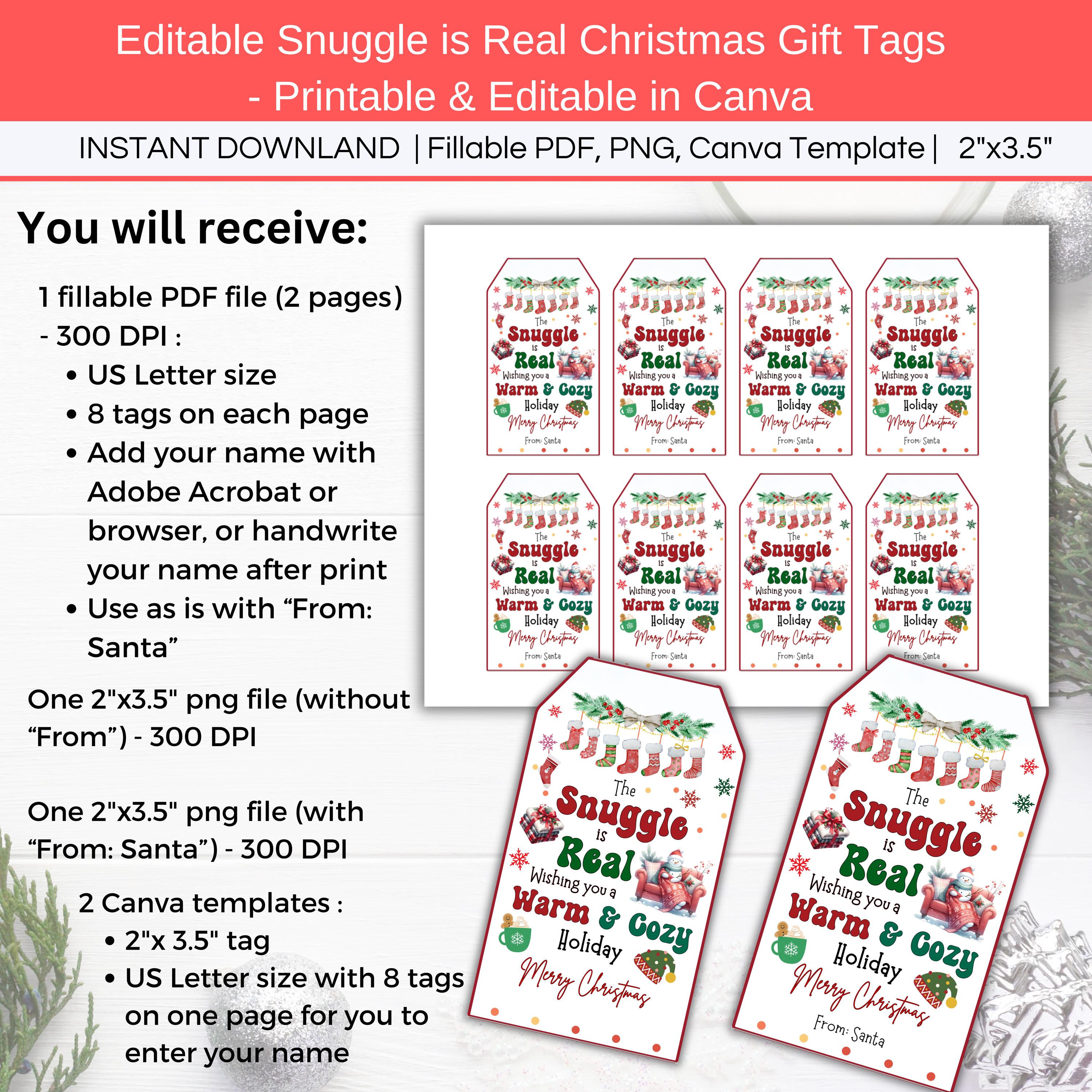 The Snuggle is Real Christmas Blanket Gift Tag Printable Editable ...