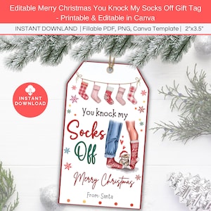 Sie klopfen meine Socken ab Frohe Weihnachten Geschenkanhänger, personalisiertes bearbeitbares Fuzzy Socken Geschenketikett, druckbare Feiertagsanhänger, Ehepartner Partnergeschenk