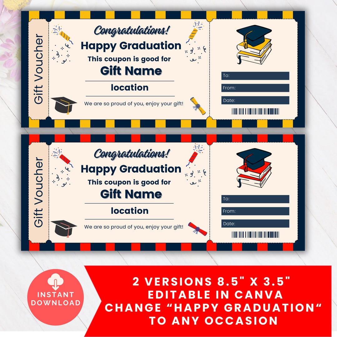 Happy Graduation Gift Coupon, Customizable Editable Gift Voucher ...